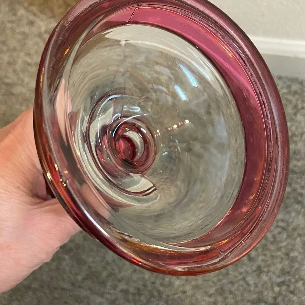 VTG,Pink Twisted Stem Tiffin Glass Candle Holder